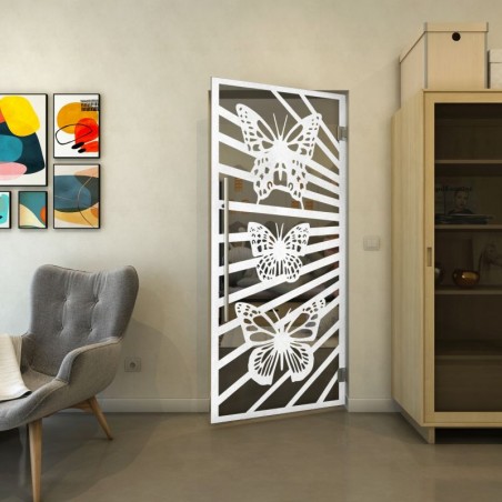 Pendeltür - Fineprint Model 176 Weiss auf Grauglas