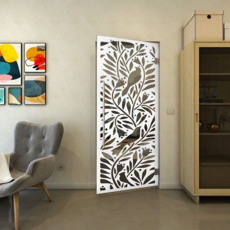 Pendeltür - Fineprint Model 177 Weiss auf Grauglas