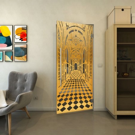 Pendeltür - Fineprint Model 181 Gold auf Grauglas