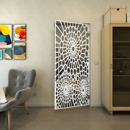 Pendeltür - Fineprint Model 188 Weiss auf Grauglas