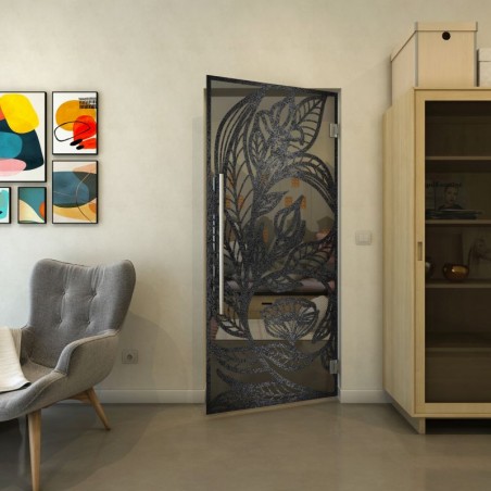 Pendeltür - Fineprint Model 196 Schwarz auf Grauglas