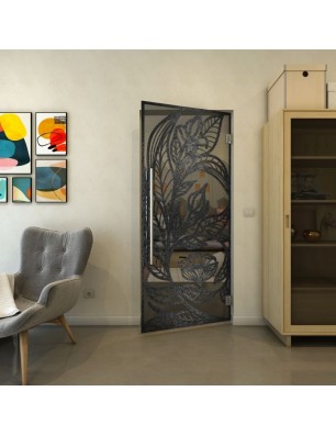 Pendeltür - Fineprint Model 196 Schwarz auf Grauglas