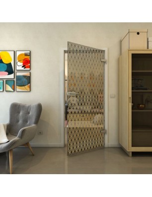 Ganzglastür - Fineprint Model 002 Gold auf Grauglas