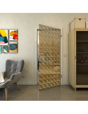 Ganzglastür - Fineprint Model 003 Gold auf Grauglas