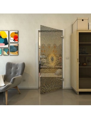 Ganzglastür - Fineprint Model 006 Gold auf Grauglas