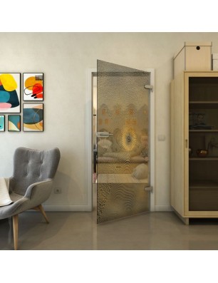 Ganzglastür - Fineprint Model 007 Gold auf Grauglas