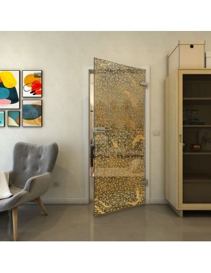 Ganzglastür - Fineprint Model 008 Gold auf Grauglas
