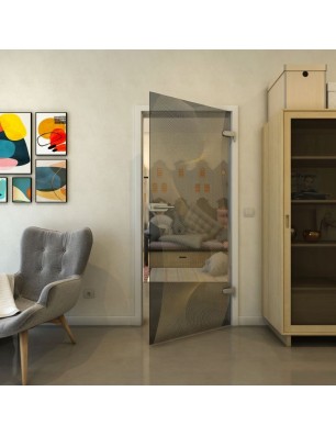 Ganzglastür - Fineprint Model 009 Gold auf Grauglas