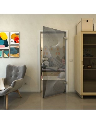 Ganzglastür - Fineprint Model 009 Weiss auf Grauglas