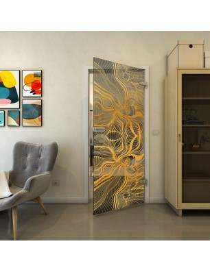 Ganzglastür - Fineprint Model 010 Gold auf Grauglas