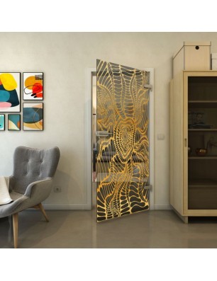 Ganzglastür - Fineprint Model 012 Gold auf Grauglas