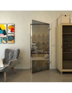 Ganzglastür - Fineprint Model 013 Gold auf Grauglas