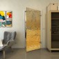 Ganzglastür - Fineprint Modell 015 Gold auf Grauglas Ganzglastür - Fineprint Modell 015 Gold auf Grauglas