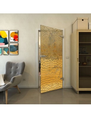 Ganzglastür - Fineprint Model 015 Gold auf Grauglas