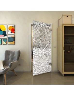 Ganzglastür - Fineprint Model 015 Weiss auf Grauglas