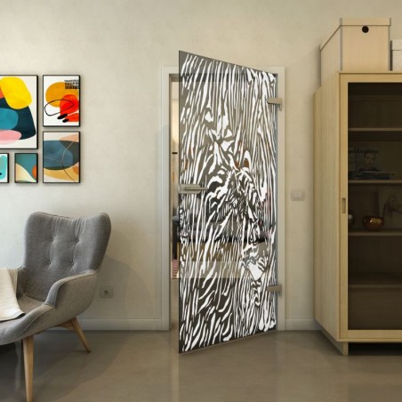 Ganzglastür - Fineprint Model 017 Weiss auf Grauglas