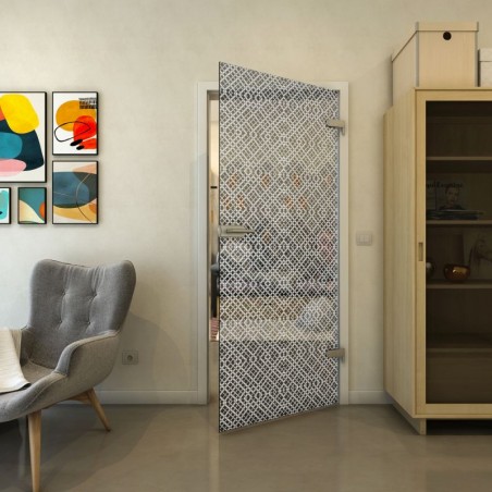 Ganzglastür - Fineprint Model 018 Weiss auf Grauglas