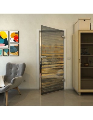 Ganzglastür - Fineprint Model 019 Gold auf Grauglas