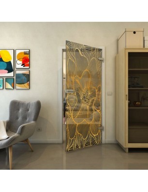 Ganzglastür - Fineprint Model 020 Gold auf Grauglas