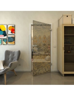 Ganzglastür - Fineprint Model 021 Gold auf Grauglas