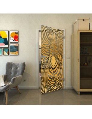 Ganzglastür - Fineprint Model 023 Gold auf Grauglas