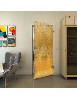Ganzglastür - Fineprint Model 025 Gold auf Grauglas