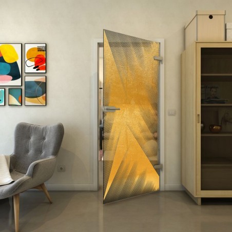 Ganzglastür - Fineprint Model 026 Gold auf Grauglas