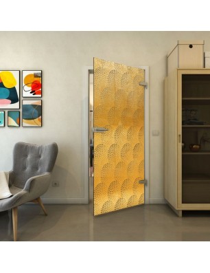 Ganzglastür - Fineprint Model 029 Gold auf Grauglas