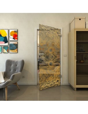 Ganzglastür - Fineprint Model 030 Gold auf Grauglas