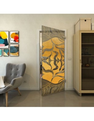 Ganzglastür - Fineprint Model 031 Gold auf Grauglas