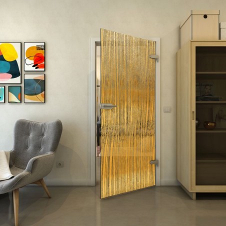 Ganzglastür - Fineprint Model 032 Gold auf Grauglas