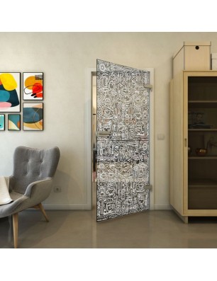 Ganzglastür - Fineprint Model 036 Weiss auf Grauglas