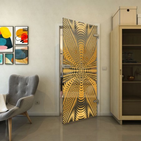 Ganzglastür - Fineprint Model 037 Gold auf Grauglas
