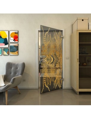 Ganzglastür - Fineprint Model 039 Gold auf Grauglas