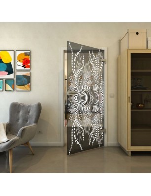 Ganzglastür - Fineprint Model 039 Weiss auf Grauglas