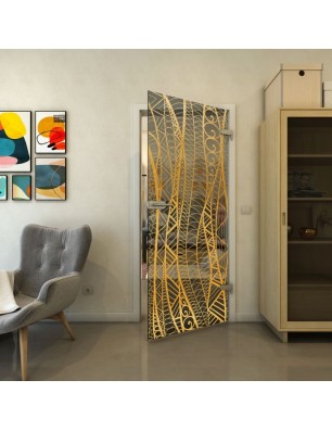 Ganzglastür - Fineprint Model 040 Gold auf Grauglas