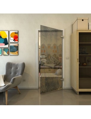 Ganzglastür - Fineprint Model 045 Gold auf Grauglas