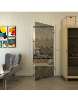 Ganzglastür - Fineprint Model 047 Gold auf Grauglas