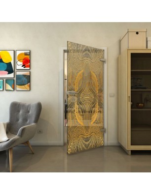 Ganzglastür - Fineprint Model 048 Gold auf Grauglas