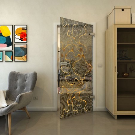 Ganzglastür - Fineprint Model 049 Gold auf Grauglas