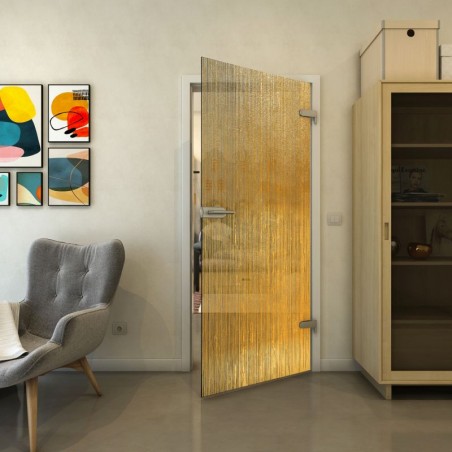 Ganzglastür - Fineprint Model 050 Gold auf Grauglas