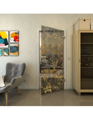 Ganzglastür - Fineprint Model 054 Gold auf Grauglas