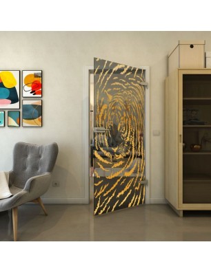 Ganzglastür - Fineprint Model 057 Gold auf Grauglas