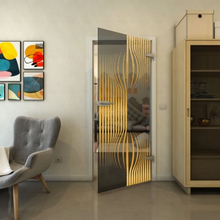 Ganzglastür - Fineprint Model 059 Gold auf Grauglas