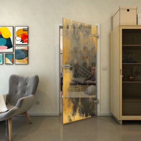 Ganzglastür - Fineprint Model 061 Gold auf Grauglas