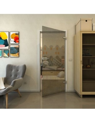 Ganzglastür - Fineprint Model 063 Gold auf Grauglas