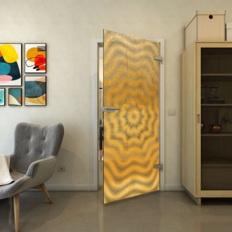 Ganzglastür - Fineprint Model 064 Gold auf Grauglas