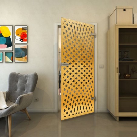 Ganzglastür - Fineprint Model 068 Gold auf Grauglas