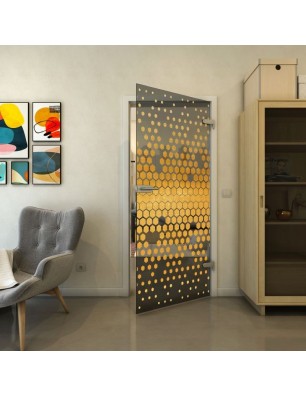 Ganzglastür - Fineprint Model 072 Gold auf Grauglas