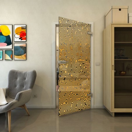 Ganzglastür - Fineprint Model 076 Gold auf Grauglas